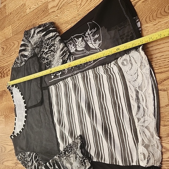 (S) Gea Mesh Stripes Patchwork Lace Top Business Casual Floral Unique Style - Picture 4 of 9